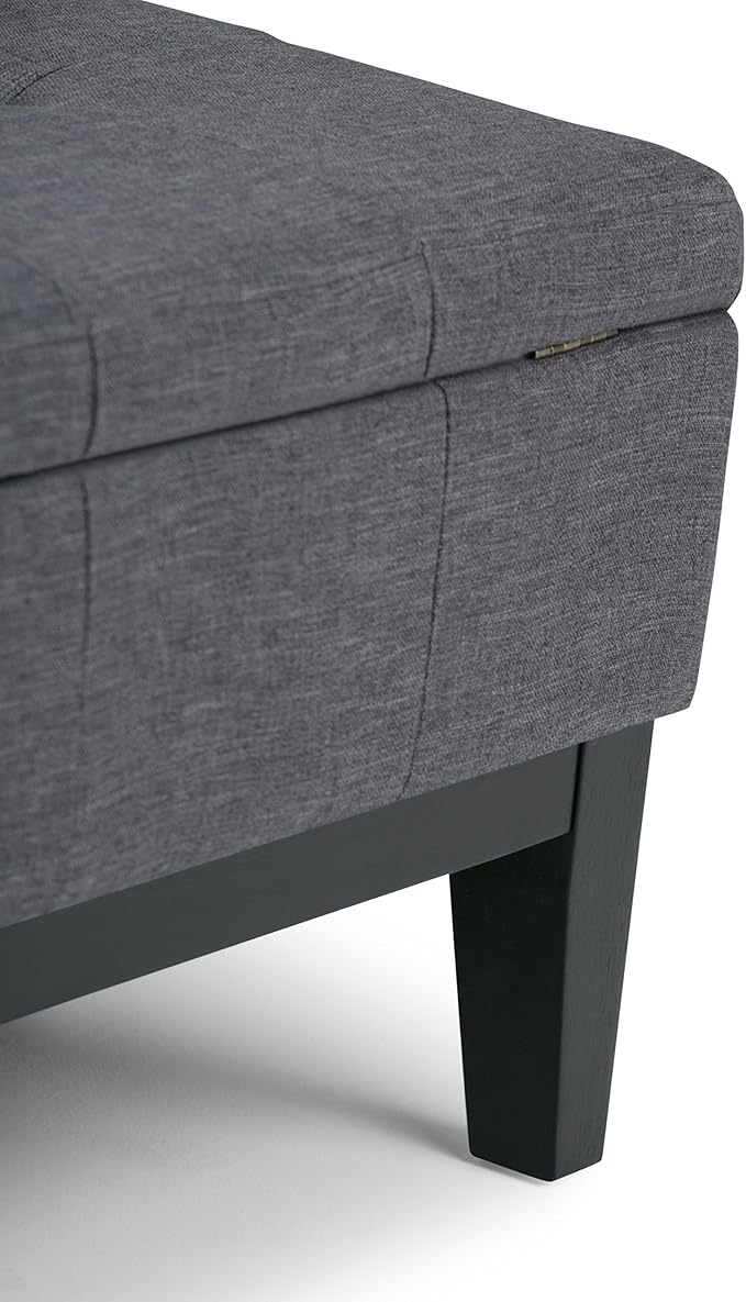 SIMPLIHOME Dover 36 inch Wide Contemporary Square Coffee Table Storage Ottoman in Slate Grey Linen Look Fabric, Assembled, For the Living Room and Bedroom