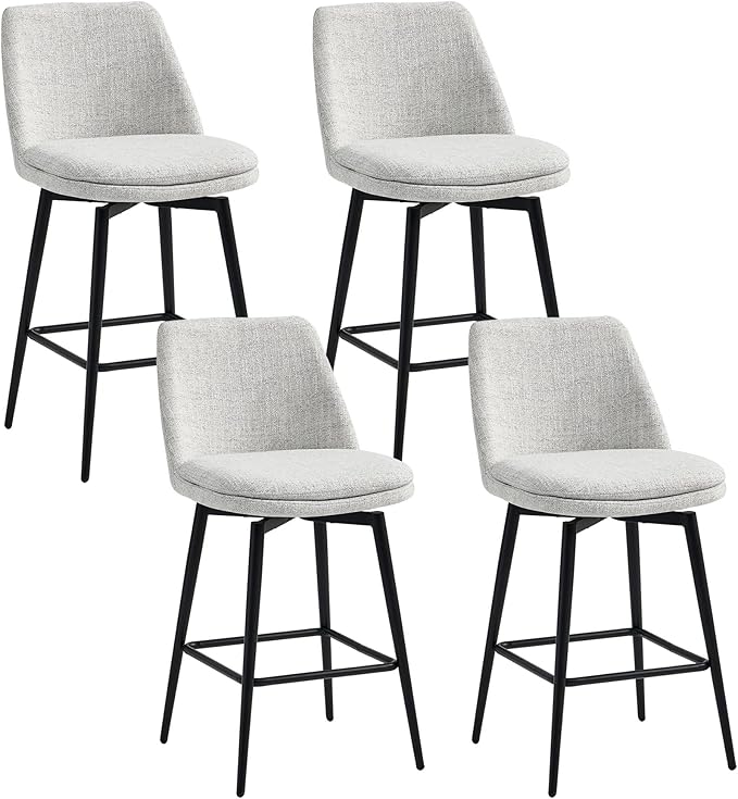 CHITA Swivel Bar Stools, 27.2" Counter Height Bar Stools Set of 4, FSC Certified Upholstered Modern Counter Stools, Metal Legs, Fabric, Light Grey (Multi-Colored)