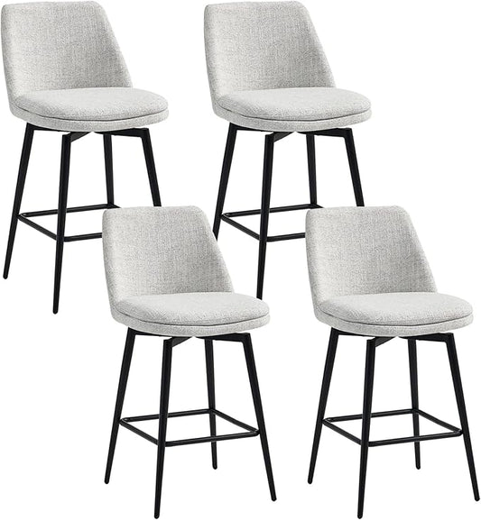 CHITA Swivel Bar Stools, 27.2" Counter Height Bar Stools Set of 4, FSC Certified Upholstered Modern Counter Stools, Metal Legs, Fabric, Light Grey (Multi-Colored)