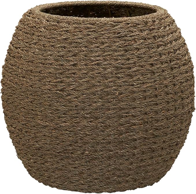 Household Essentials Handwoven Seagrass Barrel Wicker Storage Basket Side Table, Natural