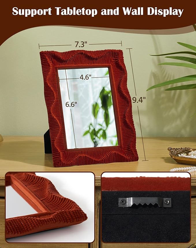 Retro Wall Mirror Decor for Bedroom Guest Room, 9.5x7.5 Squiggly Decorative Vanity Mirror for Dresser Office Desk Art Gallery Wall Decoration, Trendy Gift for Anniversary Thanksgiving (Maroon)