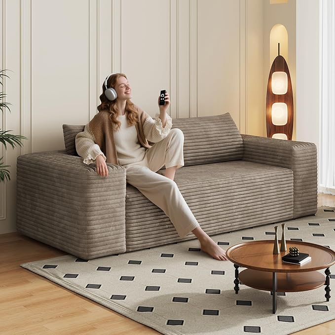 Eafurn Memory Foam Boneless Loveseat Sofa Couch, 3-Seater Upholstered Sofa with Corduroy Fabric and Wider Armrest, No Assembly Sofa for Living Room, Bedroom & Apartment | Sturdiness, Breathable material, Sofa in A Box
