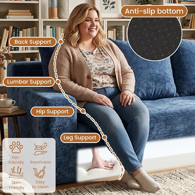 Convertible Sofa Bed, 5 in 1 Small Boneless Couch Pull Out Loveseat Sleeper Sofa,Corduroy Futon Couch Folding Mattress with 4 Pillows for Living Room Bedroom Lounge (Blue, 3 Seater)