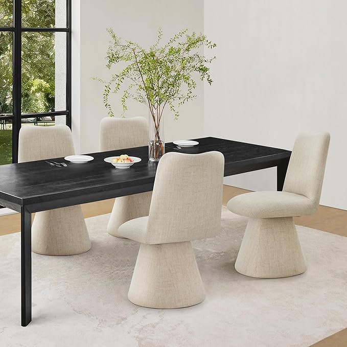 Swivel Dining Chairs Set of 4, Modern Upholstered Dining Chair Mid Century Kitchen Chairs with High Back, 360 Degree Rotating Vanity Chair for Dining Room, Bedroom, Farmhouse, Sand