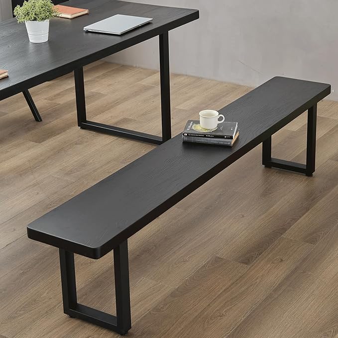 78in Black Solid Wood Dining Bench - Sturdy Metal Legs & Rounded Safety Corners | Modern Indoor Kitchen Bench for Dining Room & Entryway