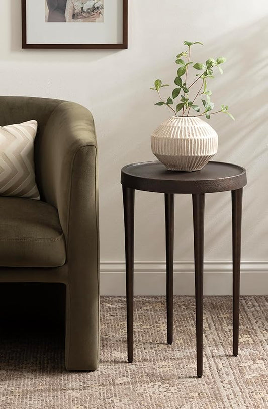 Kate and Laurel Rava Modern Metal Round Side Table, 14 x 14 x 22, Bronze, Cast Aluminum Accent Table for Use as Indoor Plant Stand or Living Room Decor Piece
