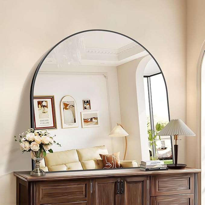 Arched Mirror, 42’’x42’’ Black Arch Mirror for Bathroom, Large Arched Bathroom Mirror with Frame, Modern Wall Mounted Mirror for Over Sink Mantle Bedroom Vanity Living Room Entryway