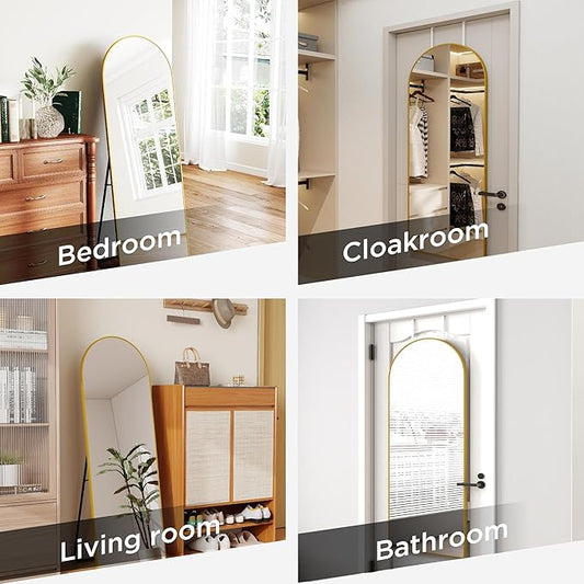 57x20 Door Hanging Full Length Mirror, Floor (Height 5.7ft just Body in1.3ft) or Wall Mounted Metal Frame Arch Dressing Mirrors for Bedroom Bathroom Living Room 57 20 inch Gold