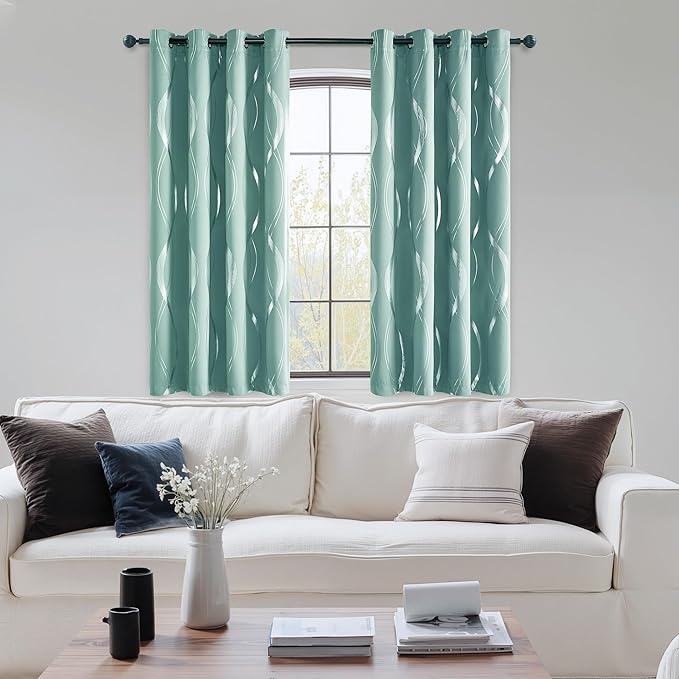 NICETOWN 100% Blackout Aqua Blue Curtain Panels 63 inches 2 Pieces, 52 inches Wide Light Reducing Thermal Insulated Solid Grommet Window Treatments/Drapes for Living Room/Nursery/Kids Room