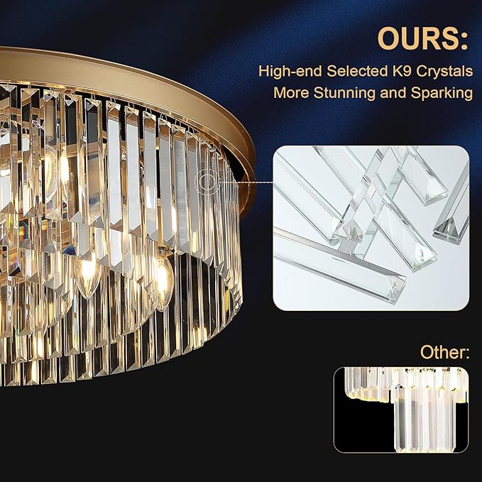 Gold Crystal Chandeliers 30" Modern Round Chandelier 12-Lights 3-Tier Crystal Ceiling Chandelier Light Fixture Brass Luxury Crystals Chandeliers for Dining Room High Ceilings Entryway Foyer
