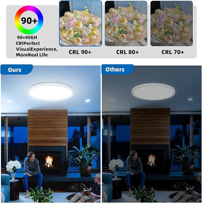 Led Ceiling Light Flush Mount,Bedroom Lights for Ceiling,led Kitchen Ceiling Light,Dimmable 35W 4000LM,5CCT Selectable Color Temperature,15 in for Living Room,Office,Hallway,Bedroom,Kitchen