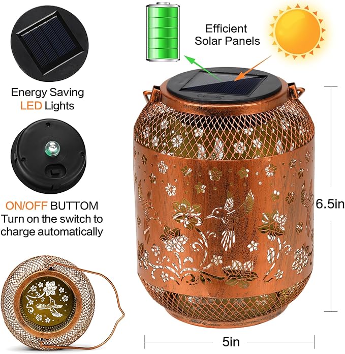 2 Pack Hummingbirds Solar Lanterns Outdoor Waterproof Garden Decor Birthday Gifts for Mom Women Grandma Metal Hanging Solar Lights Outdoor Decoration for Patio,Yard,Porch,Backyard