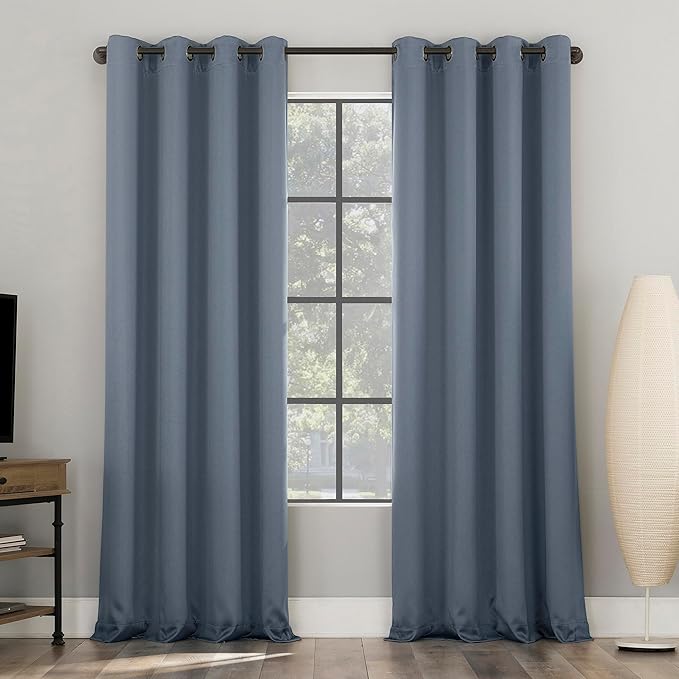 Sun Zero Nordic 2-Pack Theater Grade Noise Reducing Extreme 100% Blackout Grommet Curtain Panel Pair, 52" x 108", Denim Blue