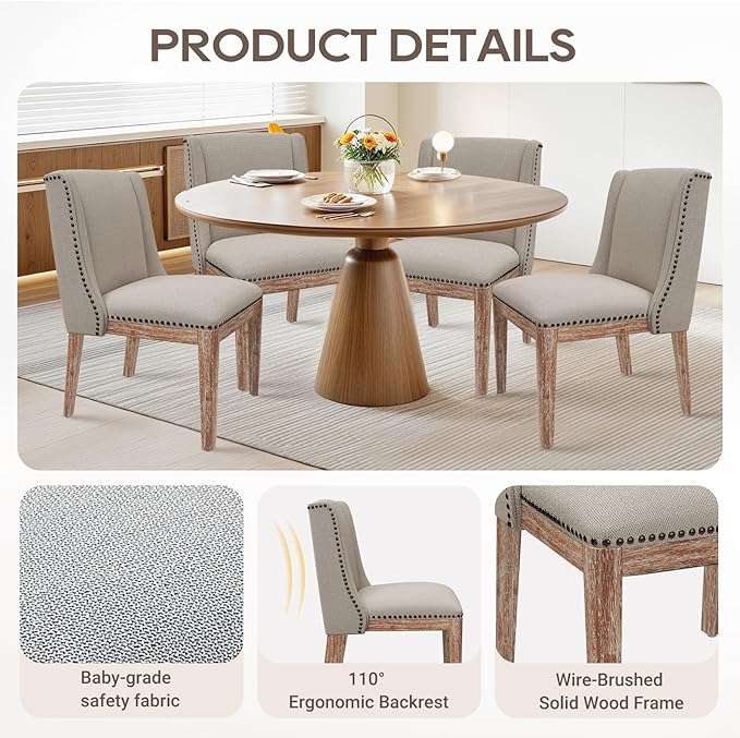 Dining Chair Set of 4, Upholstered Fabric Kitchen Side Chairs with Solid Wood Legs, Comfortable Seating for Kitchen, Dining Room & Restaurant, Camel