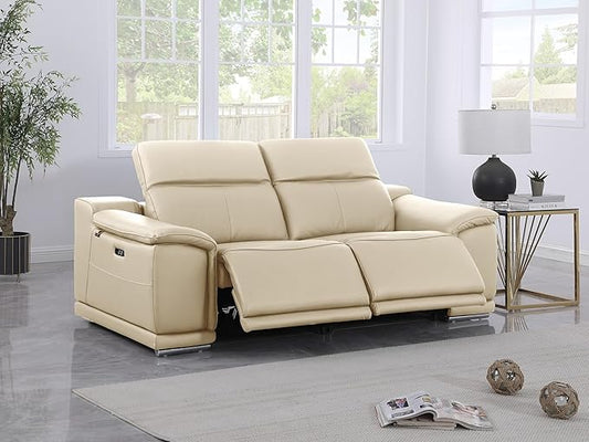 BlackJack Furniture Venice Top Grain Italian Leather Power Recliner Loveseat Sofa - 80" Theater Seating Modern Couch for Living Room Apartment Lounge Home with Adjustable Headrests & USB Port, Beige