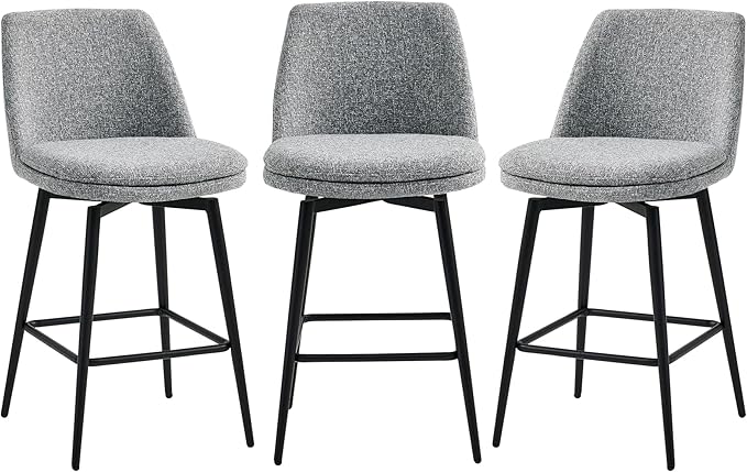 CHITA Swivel Bar Stools, 27.2" Counter Height Bar Stools Set of 3, FSC Certified Upholstered Modern Counter Stools, Metal Legs, Fabric, Grey (Multi-Colored)