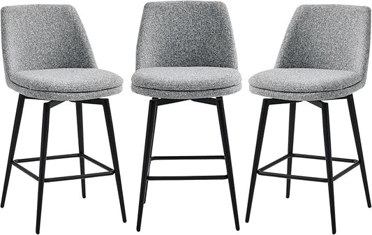CHITA Swivel Bar Stools, 27.2" Counter Height Bar Stools Set of 3, FSC Certified Upholstered Modern Counter Stools, Metal Legs, Fabric, Grey (Multi-Colored)