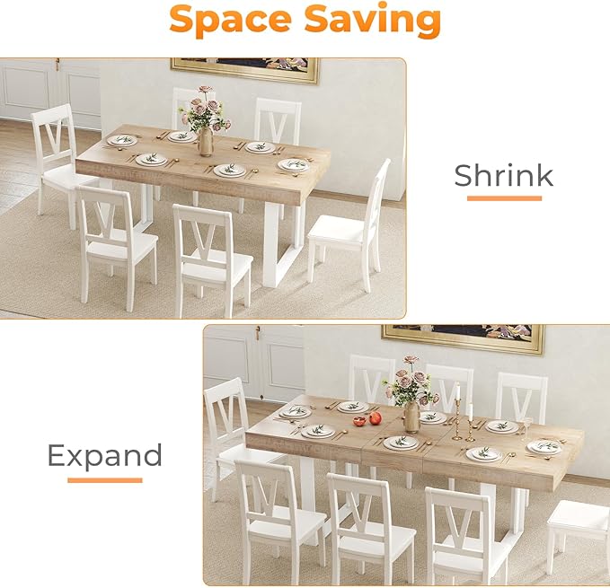 63"-78.7" Expandable Dining Table, 6-10 Extendable Dining Table, Rectangle Conference Table, Farmhouse Kitchen Table with Slide Track, Tapered U-Shaped Wood Legs for Office, Living Room-Oak