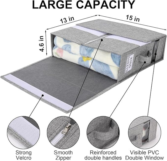 Bed Sheet Organizers and Storage Foldable Linen Sheet Organizer with Window and Label Organizing Bedding Container Queen King Size for Blankets Clothes Sheet Set