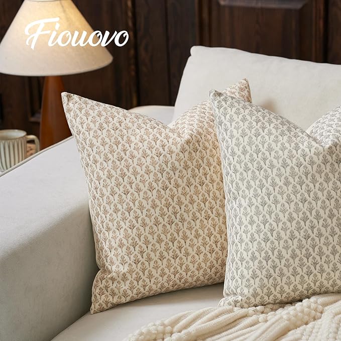 FIOUOVO Floral Pillow Covers 24x24 Pillow Cover Block Print Couch Pillows for Living Room Decorative Neutral Accent Throw Pillow Covers, 1PC, Cognac Brown