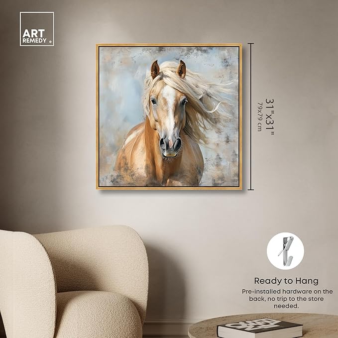Art Remedy Rustic Rider Canvas Horse Wall Art, Gold Frame, 30" x 30"