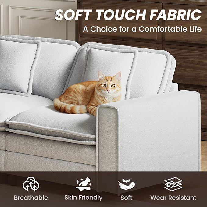 MALOL Modular Sectional Sofa 107", Comfy Cloud Couch with Ottoman, Deep 4-Seat L Shaped Modular Sofa, Couches with Throw Pillows for Living Room, Beige