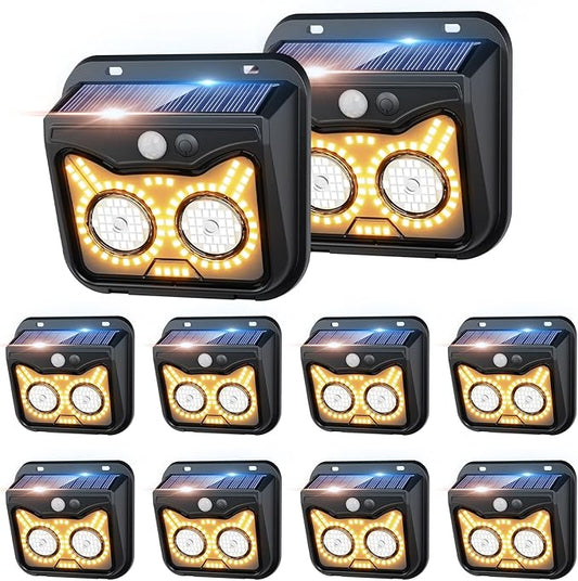 Solar Motion Sensor Lights Outdoor, Owl Shaped Warm White Waterproof Solar Powered Wall Lights, 3 Lighting Modes Security Flood Lights for Outside Deck, Fence, Yard, Garden, Step, Porch, Door -10 Pack