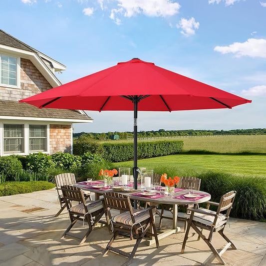 MASTERCANOPY 10FT Patio Umbrella with Push Button Tilt and Crank, Outdoor Market Umbrella with 8 Sturdy Ribs, UV Protection & Waterproof for Garden, Deck, Backyard, Pool (Red)