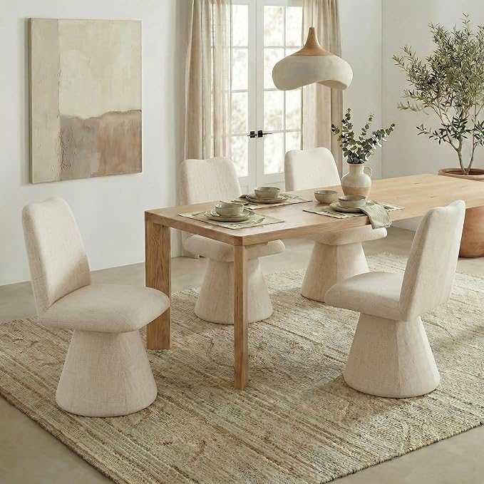 Swivel Dining Chairs Set of 4, Modern Upholstered Dining Chair Mid Century Kitchen Chairs with High Back, 360 Degree Rotating Vanity Chair for Dining Room, Bedroom, Farmhouse, Sand