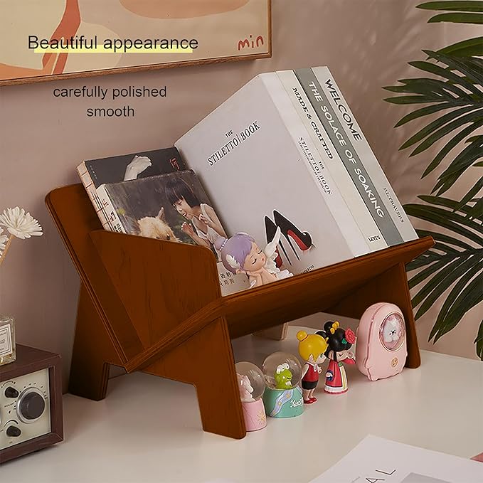 Wood Bookcase in Living Room/Home/Office, Desktop Book Shelf Organizer Bookshelves Storage Rack for CDs/Magazine/Books Display (Light Brown, 13.6")