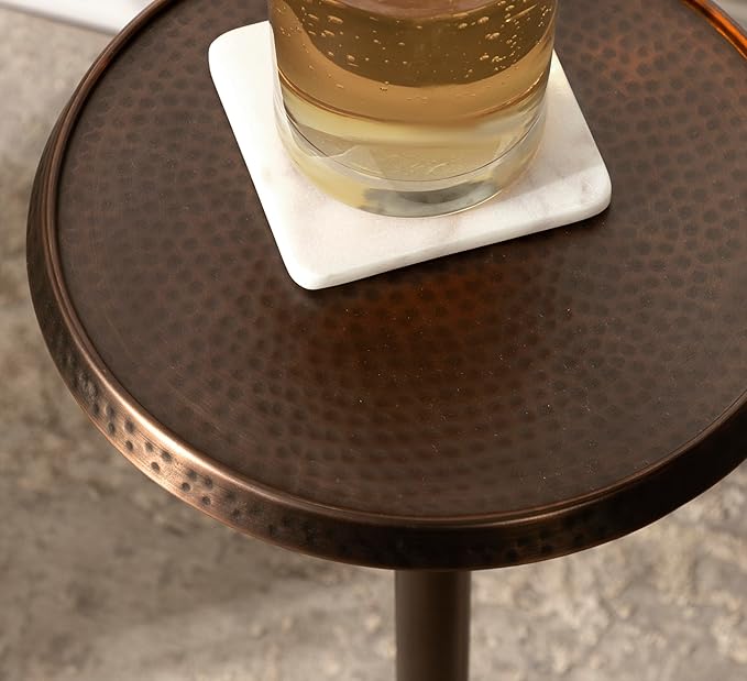 Kate and Laurel Sanzo Modern Pedestal Drink Table; 9 x 9 x 23; Bronze; Decorative End Table with Hammered Tabletop