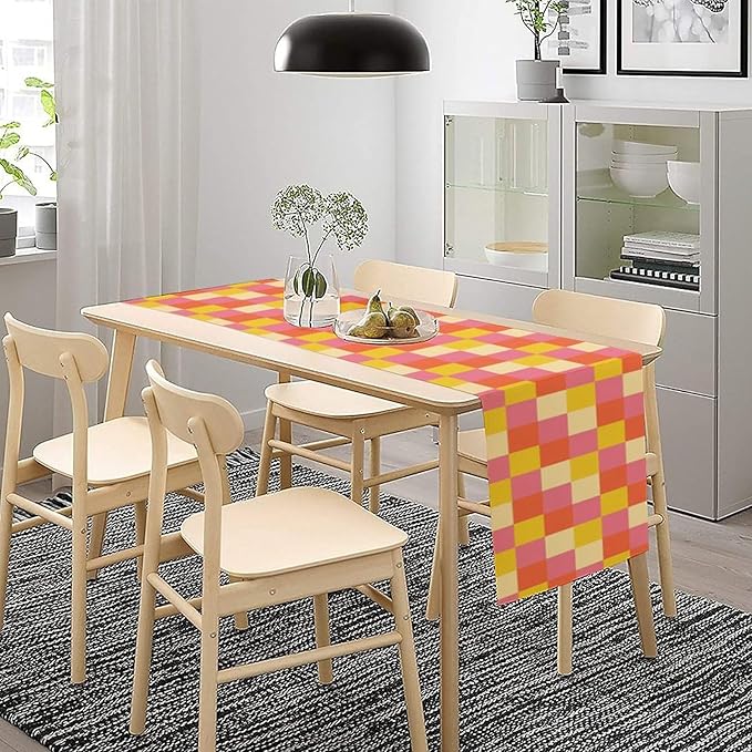 70s Hippie Table Runner Orange Yellow Pink Vintage Geometric Table Runner 1960s Retro Country Dinner Runner for Living Room Kitchen Party Holiday Dinner Home Decor 13x90in