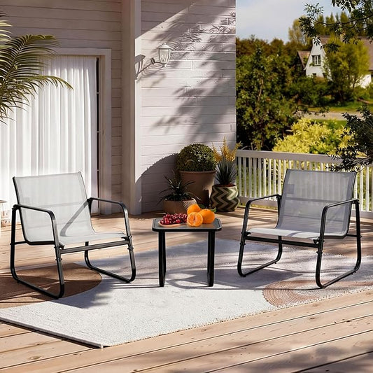 DUMOS 3 Piece Patio Furniture Set，Outdoor Patio Furniture Conversation Set with Table, Patio Sectional Bistro Sets for Lawn, Garden, Balcony, Poolside (Gray)