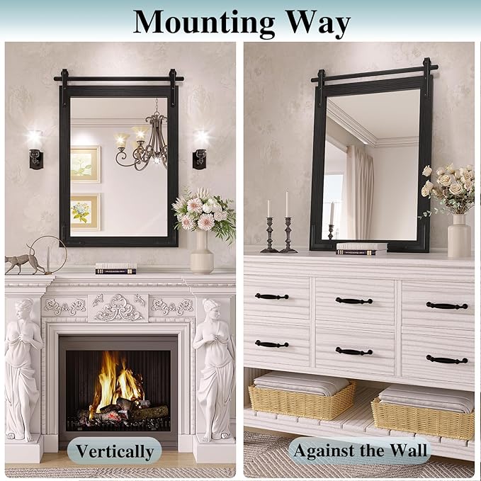 Farmhouse Bathroom Mirror, 60x36 Inch Black Vanity Mirror for Wall, Wood Framed Rustic Mirror Rectangular Wall Decor Mirrors for Entryway Living Room Bedroom