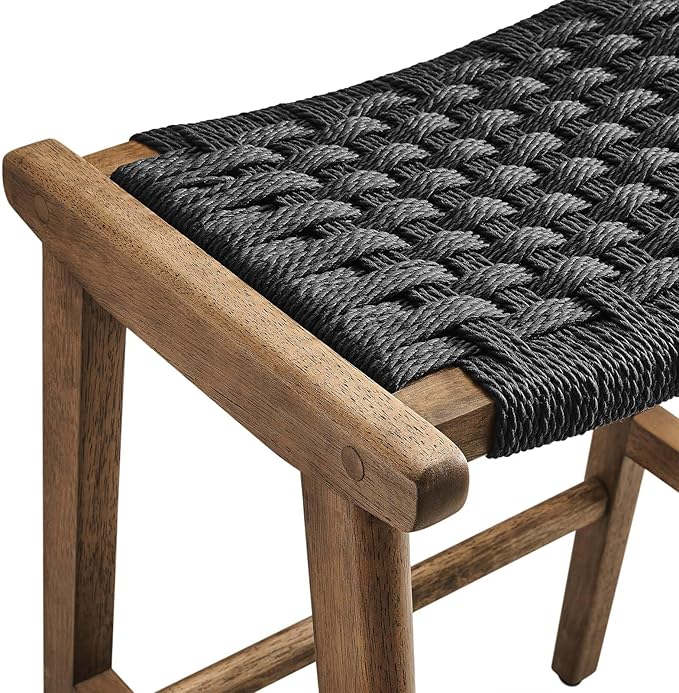 Modway Saoirse Woven Rope Wood Counter Stool - Set of 2 in Walnut Black