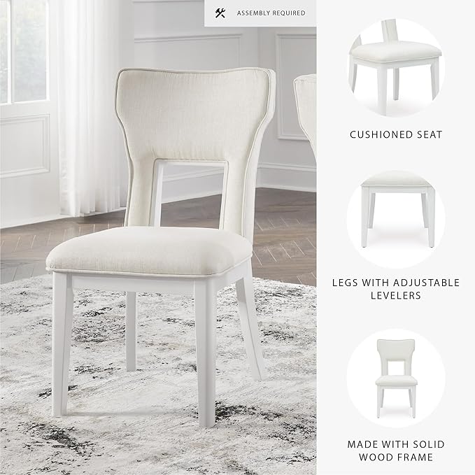 Signature Design by Ashley Chalanna Modern Upholstered Dining Chair with Cushion and Adjustable Levelers, Set of 2, White