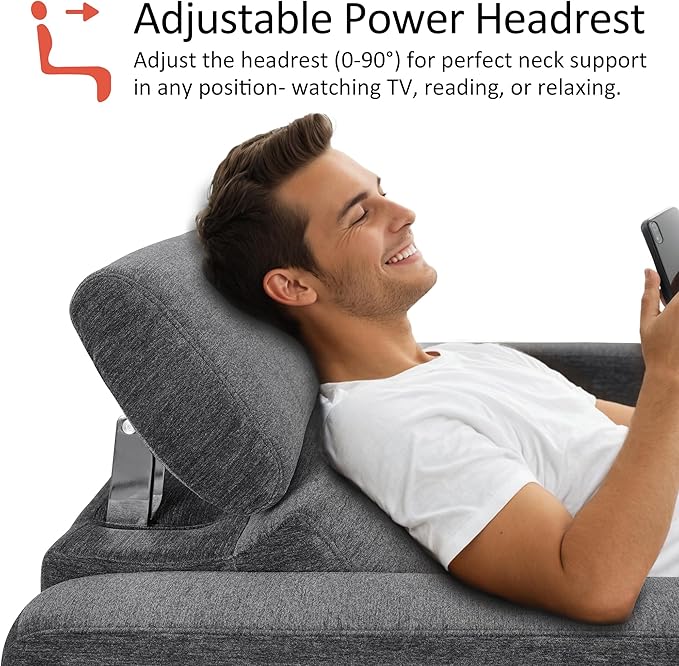 MCombo 62.2'' Reclining Loveseat, Wall Hugger Power Loveseat Recliner Sofa with Adjustable Headrest, USB A & C Charge Ports, Wood Legs, for Living Room (Fabric, HL198M1) (Dark Grey)