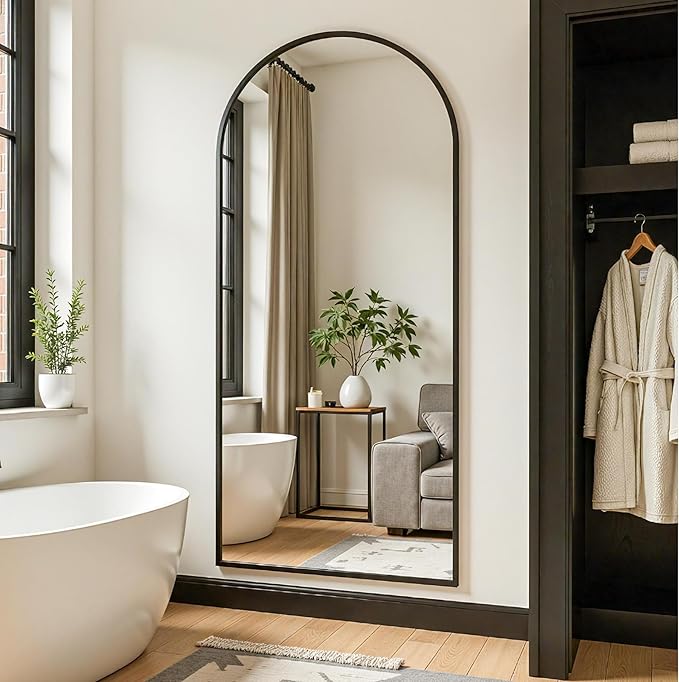 Full Length Mirror, 69"x28" Arched Full Body Mirror, Floor Mirrors with Stand, Body Mirrors Standing Hanging Leaning Against Wall,Aluminum Frame Mirrors for Bedroom Cloakroom,Living Room,Black