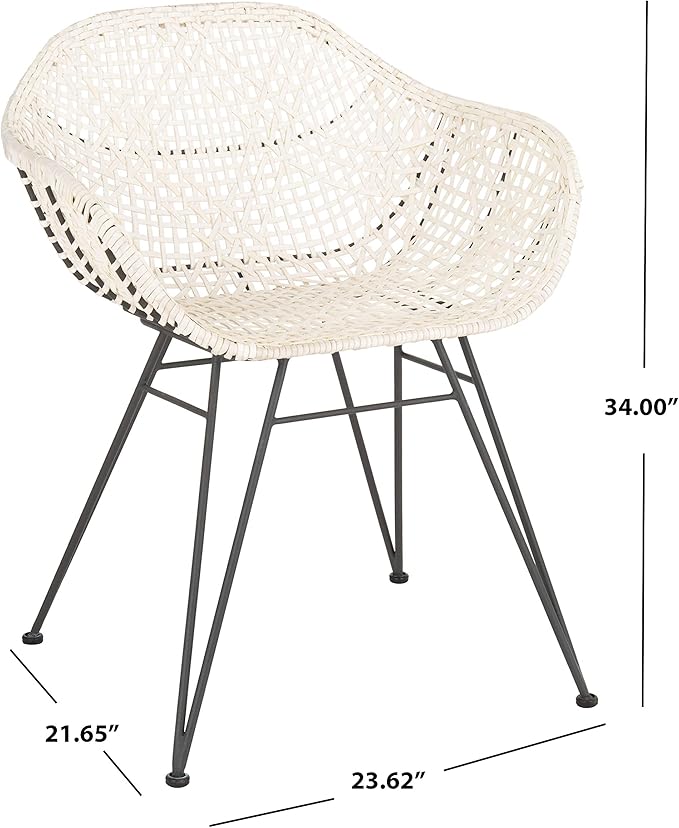 Safavieh Home Jadis White and Dark Grey Leather Woven Dining Chair, Set of 2