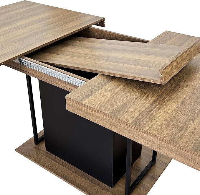 63" - 79" Extendable Dining Room Table, Expandable Kitchen Table for 6 to 10 People, Modern Wood Conference Table, Large Farmhouse Dining Table(Brown & Black)