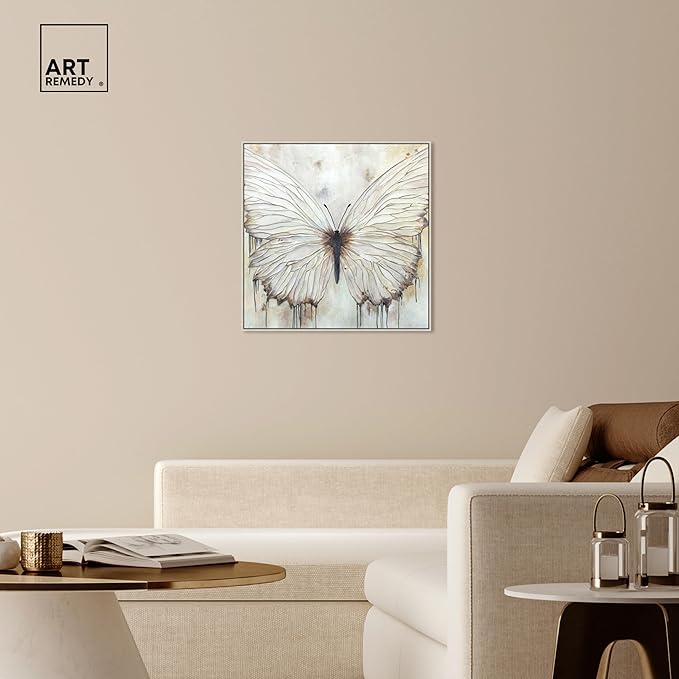 Art Remedy Neutral Beauty Chic Farmhouse Canvas Wall Art, Silver Floater Frame, 30"x30"