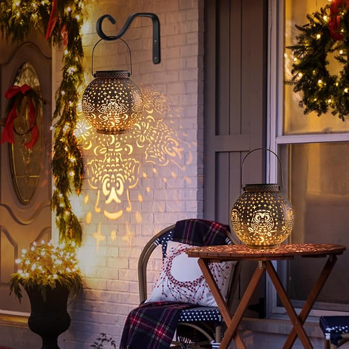 Solar Lanterns Outdoor Waterproof Garden Decorative Lights Owl Hanging Solar Lanterns for Patio, Table, Pathway, Balcony, Lawn, Yard Decor 2 Pack