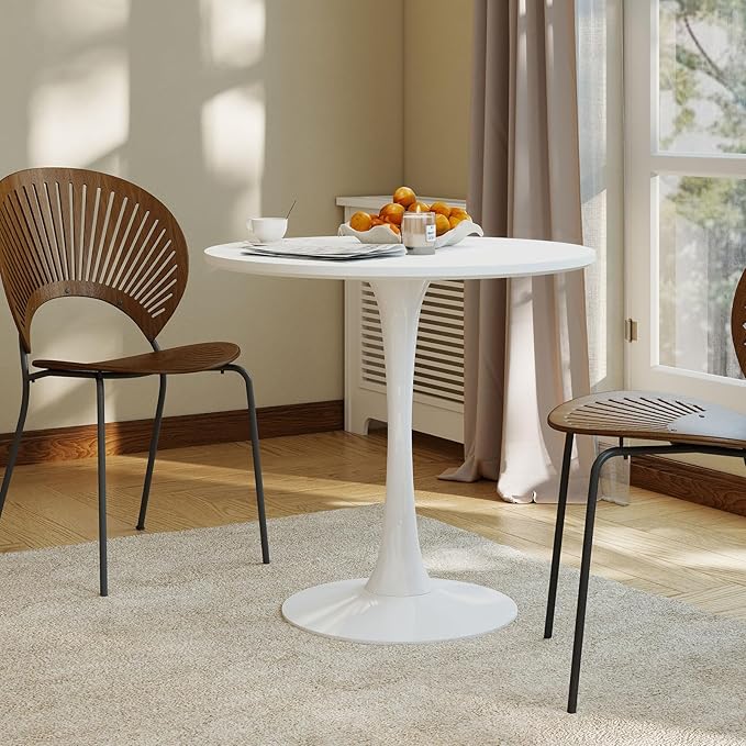 27.5 inch Small Dining Table for 2-4 People, Round Kitchen Table with Tulip Design, White Modern Table for Dining Room and Living Room, Quick and Easy Assembly (White)