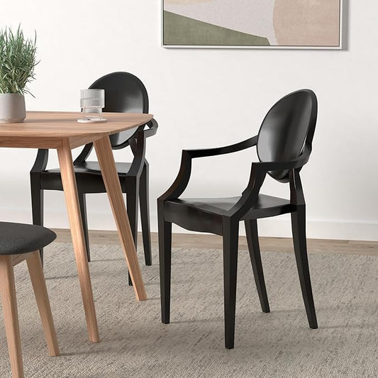 Modway Casper Modern Acrylic Stacking Two Dining Armchairs in Black