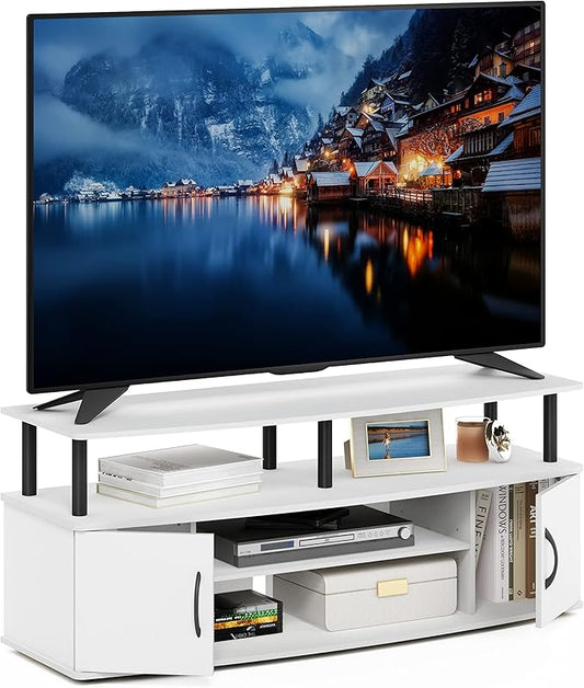 Furinno Jaya Entertainment Center Stand Unit/TV Desk for up to 55 inch, White/Black