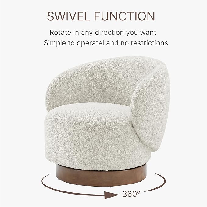 Swivel Accent Chair Round Barrel Armchair Upholstered Performance Fabric for Living Room Bedroom Reading Waitingroom,2 PCS,Cream