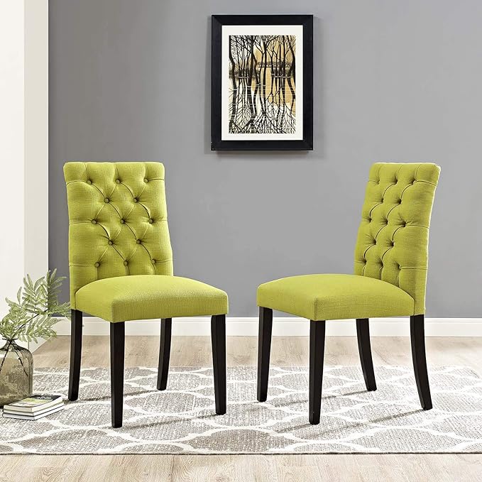 Modway Duchess Modern Tufted Button Upholstered Fabric Parsons Two Dining Chairs in Wheatgrass