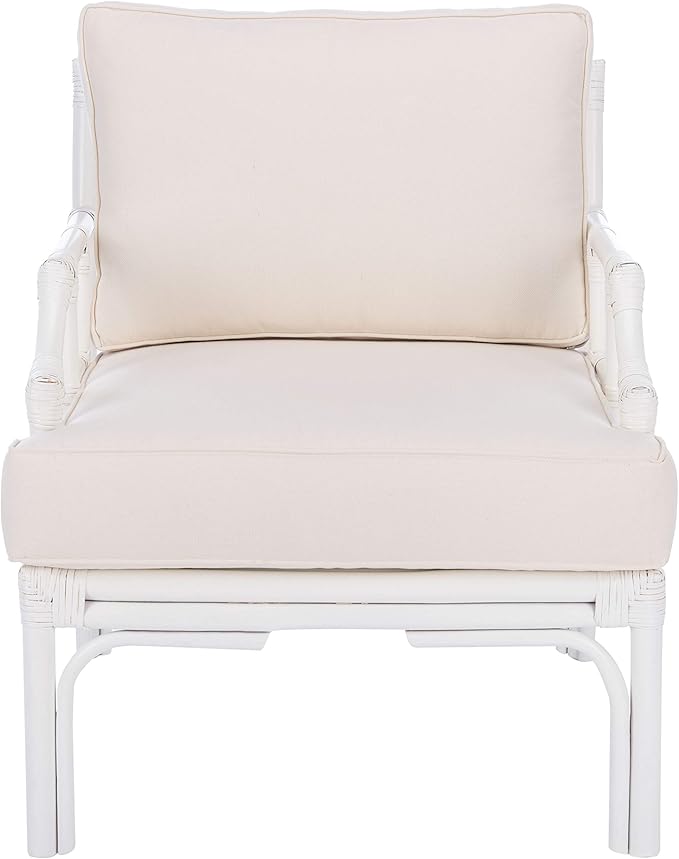Safavieh Home Kazumi Coastal White Rattan Cushion Accent Chair (ACH6508A)