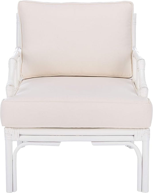 Safavieh Home Kazumi Coastal White Rattan Cushion Accent Chair (ACH6508A)