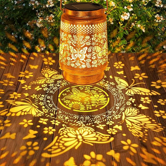 Solar Lanterns Outdoor Butterfly Garden Decor, Gifts for Women Mom Grandma Birthday, Waterproof Metal Hanging Solar Lights LED Decoration with Shepherd Hook Outside for Yard Patio Lawn Porch
